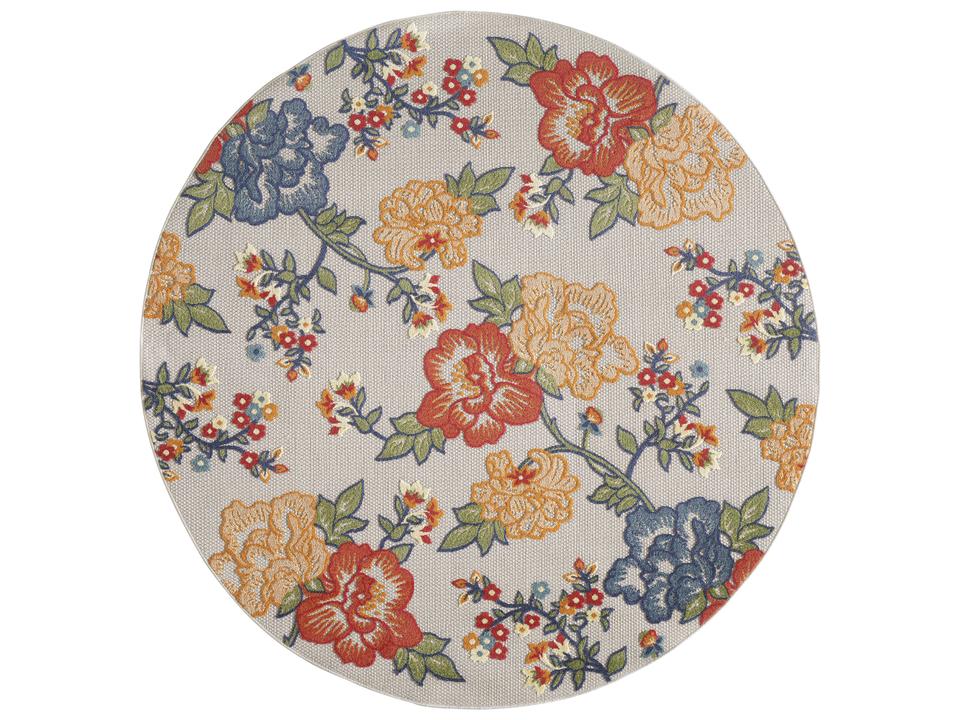 Calla Floral Vine Indoor Outdoor Round Area Rug in Ivory