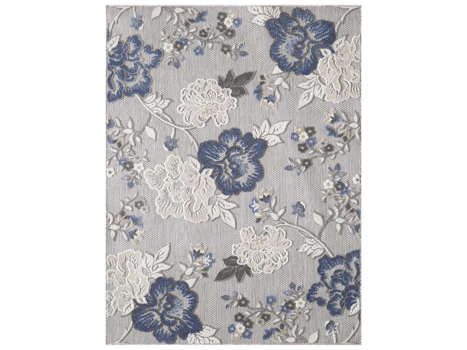 Calla Grey Indoor Outdoor Area Rug with Floral Vine Pattern