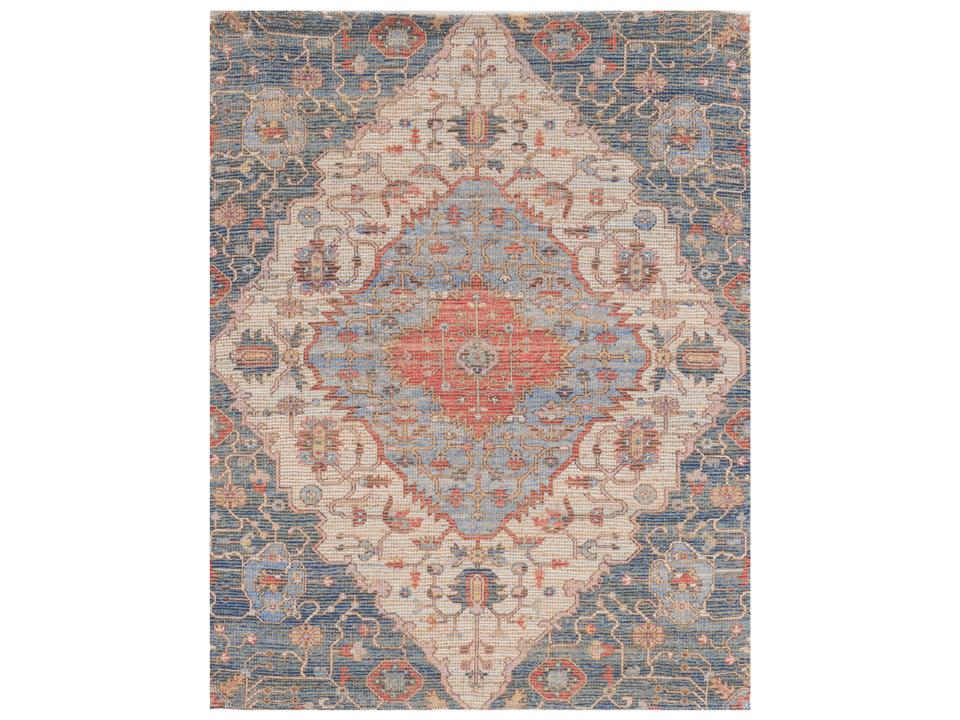 Morris Floral Handwoven Area Rug in Blue and Red
