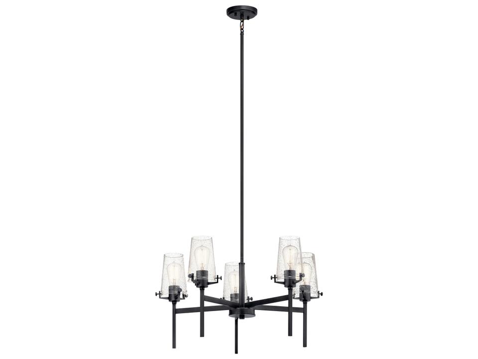 Alton 5-Light Chandelier with Clear Seeded Glass in Black