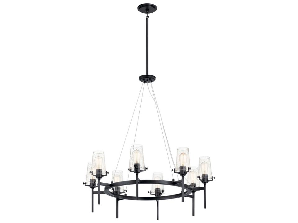 Alton 8-Light Black Glass Chandelier with Clear Seeded Shades