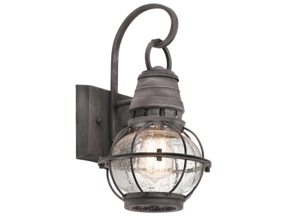 Bridge Point 1-Light Outdoor Wall Sconce in Weathered Zinc with Clear Seeded Glass