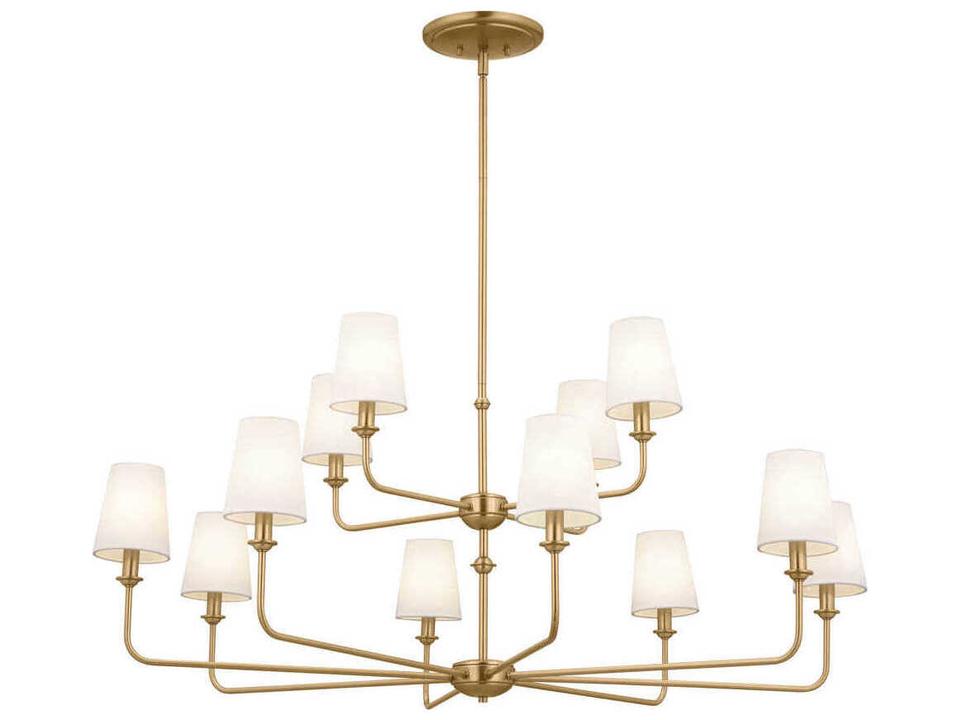 Pallas 12-Light Brushed Natural Brass Empire Chandelier with White Linen Shades