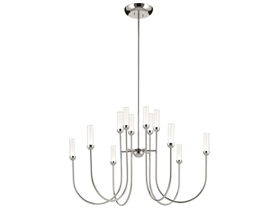 Moraine 12-Light LED Chandelier in Polished Nickel with Clear Etched Glass