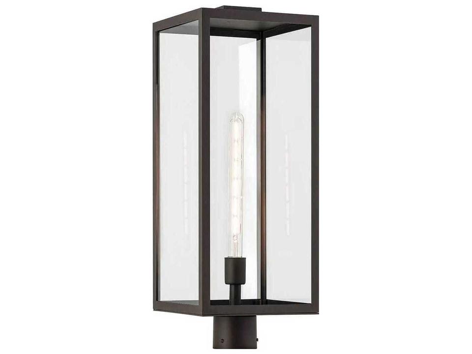 Branner 1-Light Outdoor Post Lantern in Olde Bronze with Clear Glass