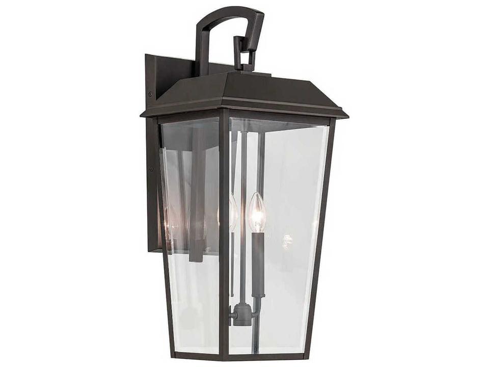 Mathus 2-Light Outdoor Wall Light with Clear Beveled Glass in Olde Bronze