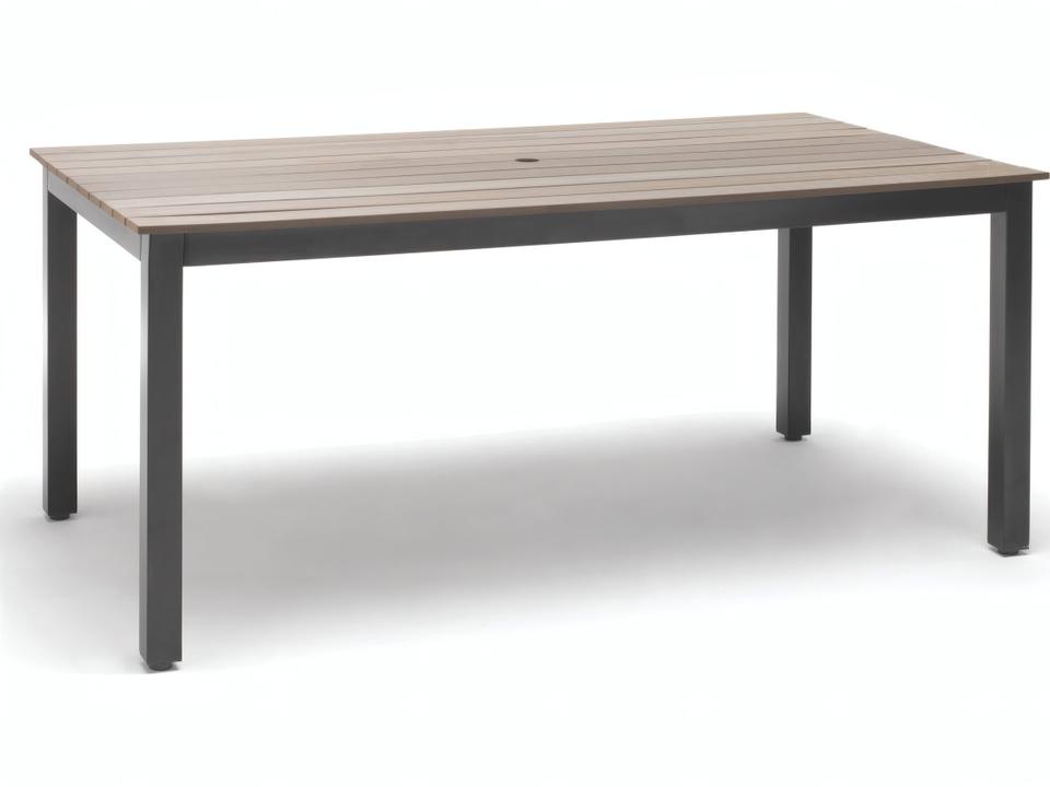 Bretange Aluminum Gray/Maple Gray Rectangular Poly Outdoor Dining Table with Umbrella Hole