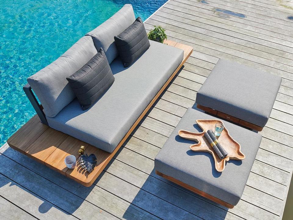 Fitz Roy Aluminum Outdoor Sofa in Lava with Natte Charcoal Sunbrella Cushions