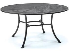 Mesh Top Steel Gray Round Outdoor Patio Dining Table with Umbrella Hole