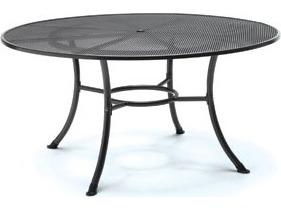 Mesh Top Steel Gray Round Patio Dining Table with Umbrella Hole