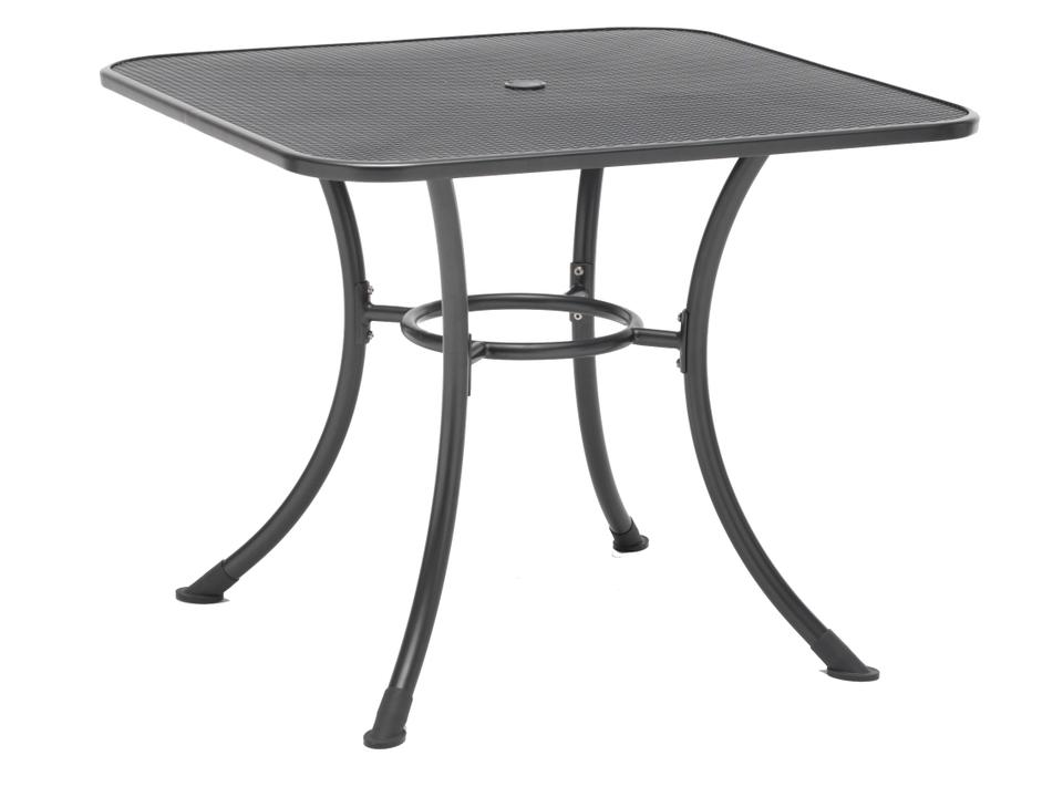 Mesh Top Gray Steel Square Outdoor Dining Table with Umbrella Hole