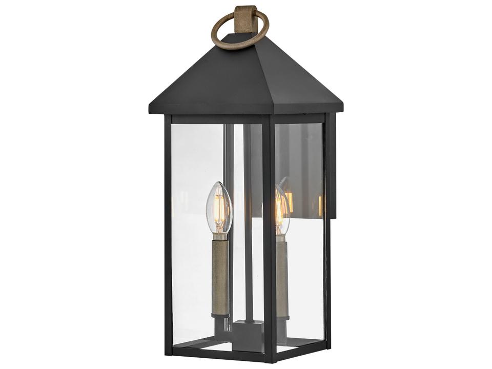 Rhett 2-Light Outdoor Wall Light in Black with Burnished Bronze