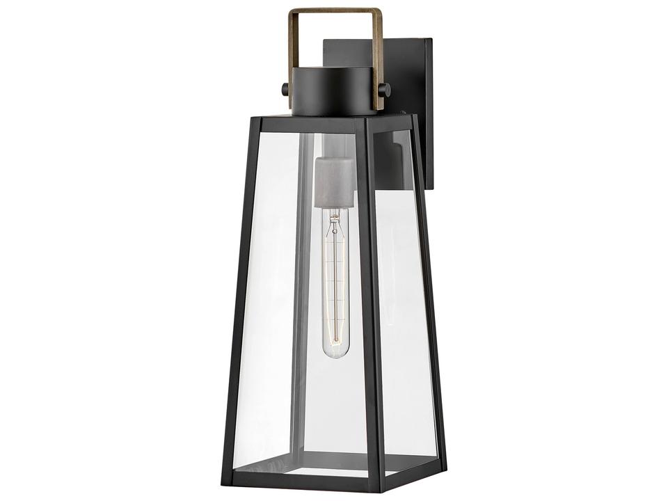 Hugh 1-Light Outdoor Wall Light in Black with Burnished Bronze