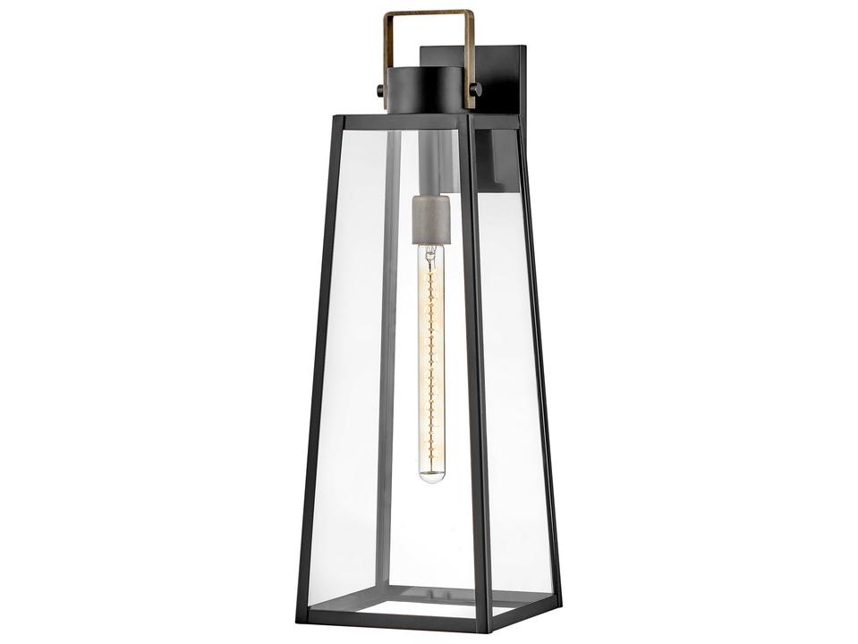 Hugh 1-Light Outdoor Wall Lantern in Black with Burnished Bronze Accent