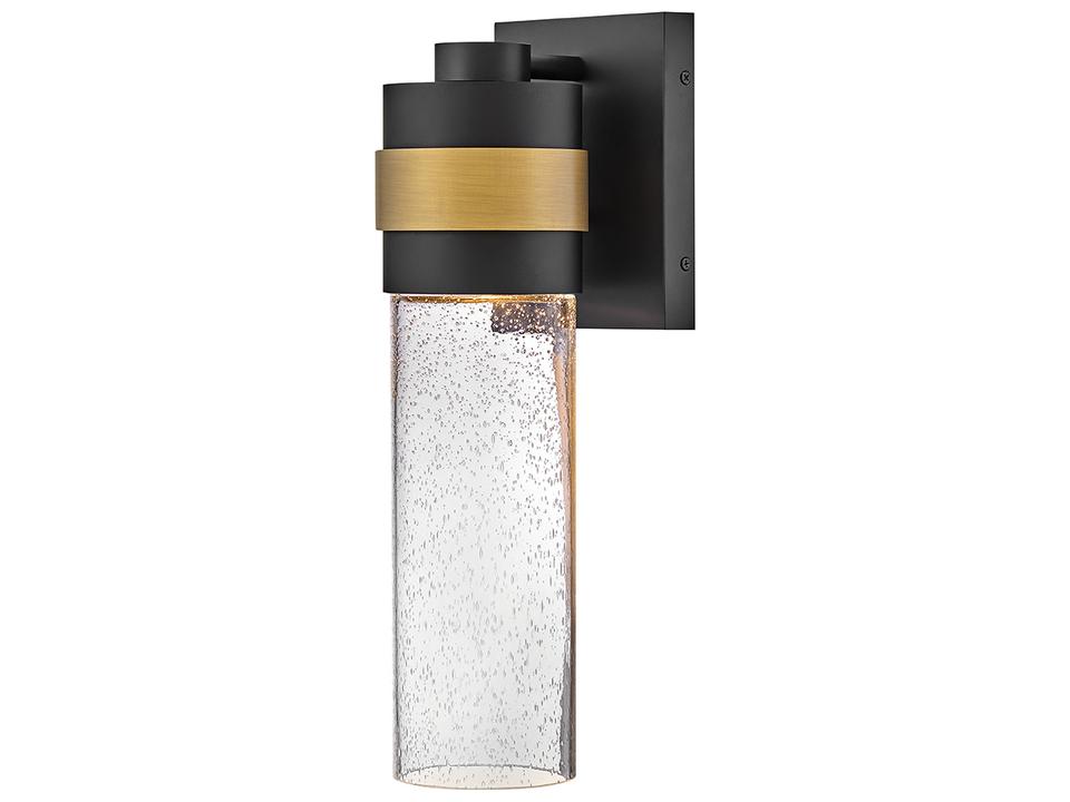 Albie 1-Light Outdoor Wall Mount Lantern in Black and Antique Brass