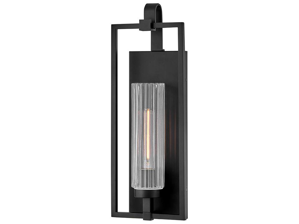Stassi 1-Light Outdoor Wall Lantern in Black with Clear Glass