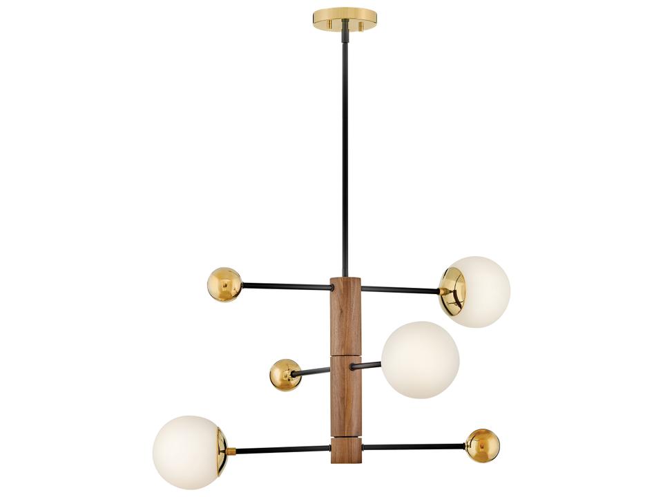 Auggie 3-Light Bright Brass Walnut Brown Candelabra Globe Chandelier