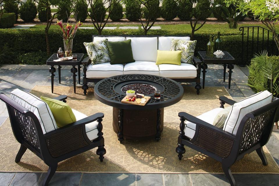 Hemingway Plantation Black Truffle Cast Aluminum Firepit Lounge Set