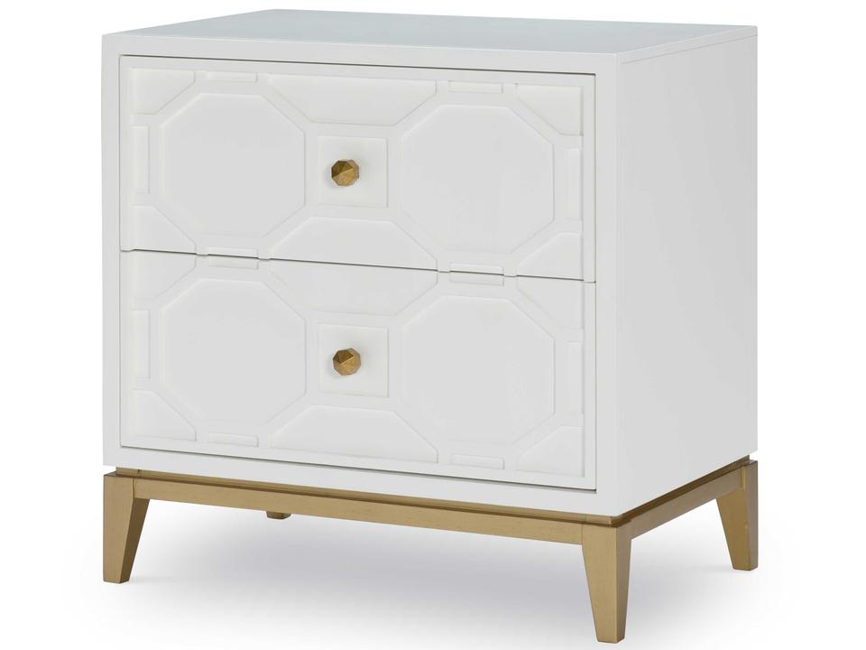 Chelsea 2-Drawer Nightstand with Decorative Lattice in White and Gold