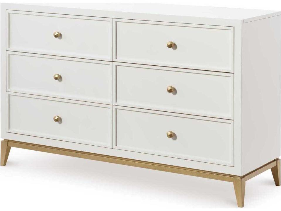 Chelsea 6-Drawer Dresser in White with Gold Accents