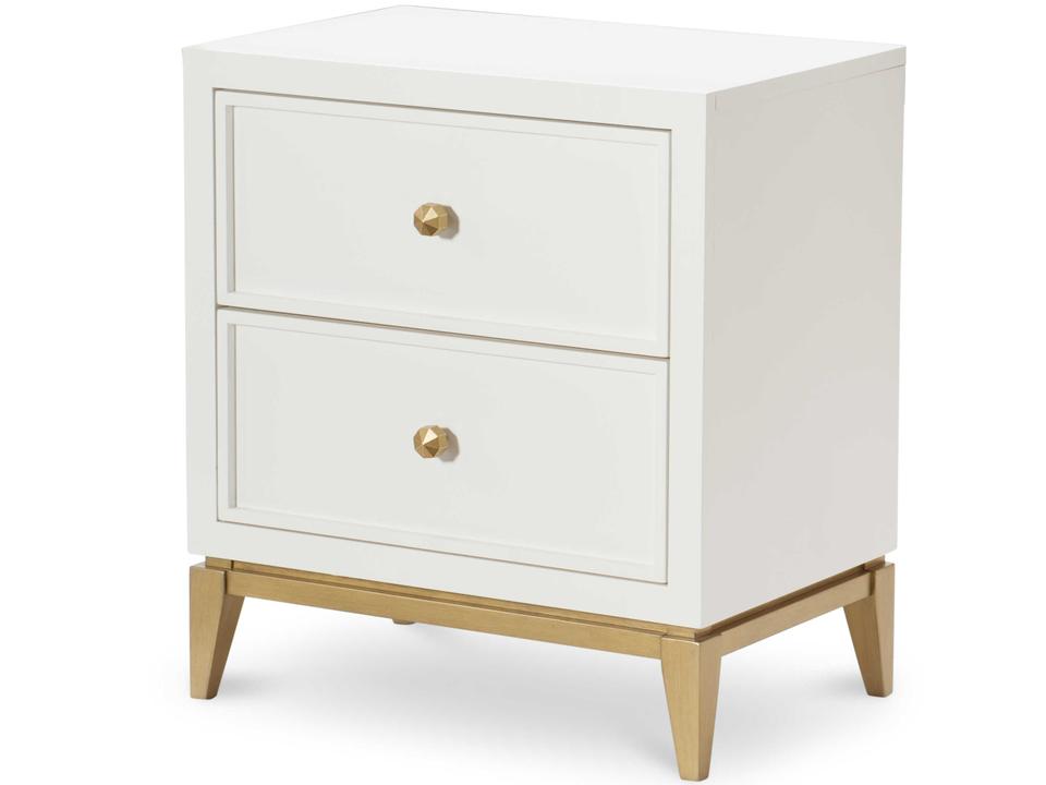 Kids Chelsea 2-Drawer Nightstand in White with Gold Accents