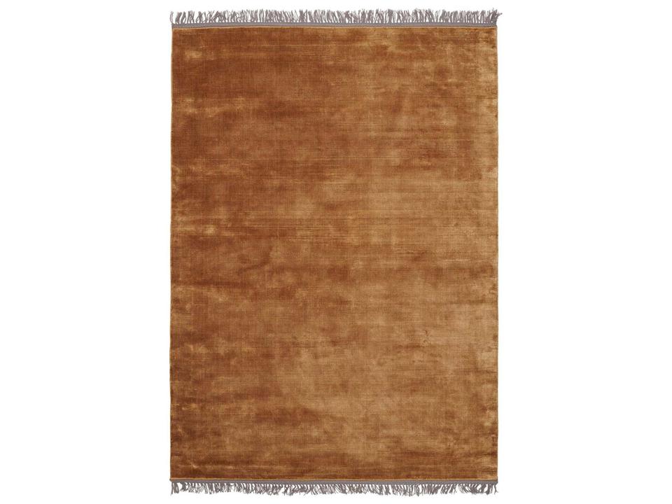 Almeria Ochre Handloom Viscose Area Rug with Wool Fringes