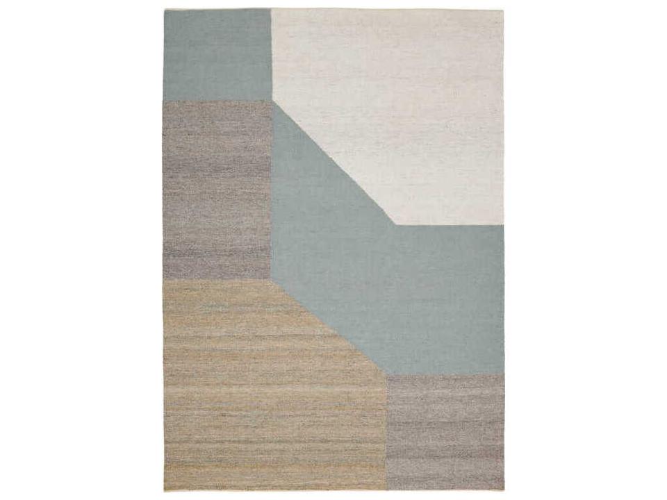 Blocchi Geometric Wool Viscose Area Rug in Aqua