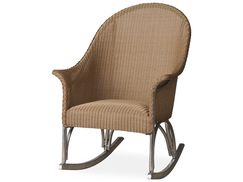 All Seasons Wicker High Back Porch Outdoor Rocker with Padded Seat