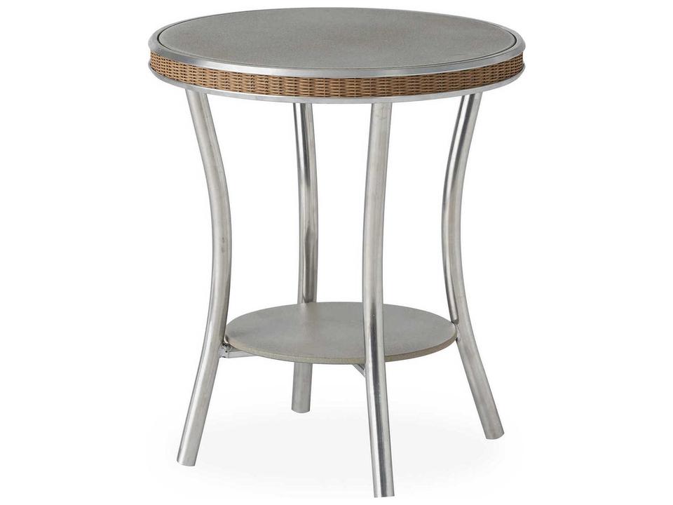 Essence Round Lloyd Loom Wicker End Table with Glass Top
