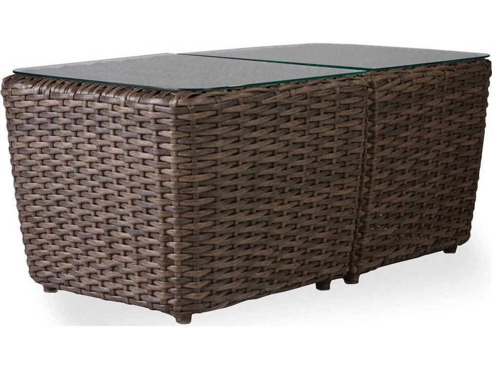 Largo Wicker Rectangular Lay-On Glass Top Two-Piece Bunching Coffee Table