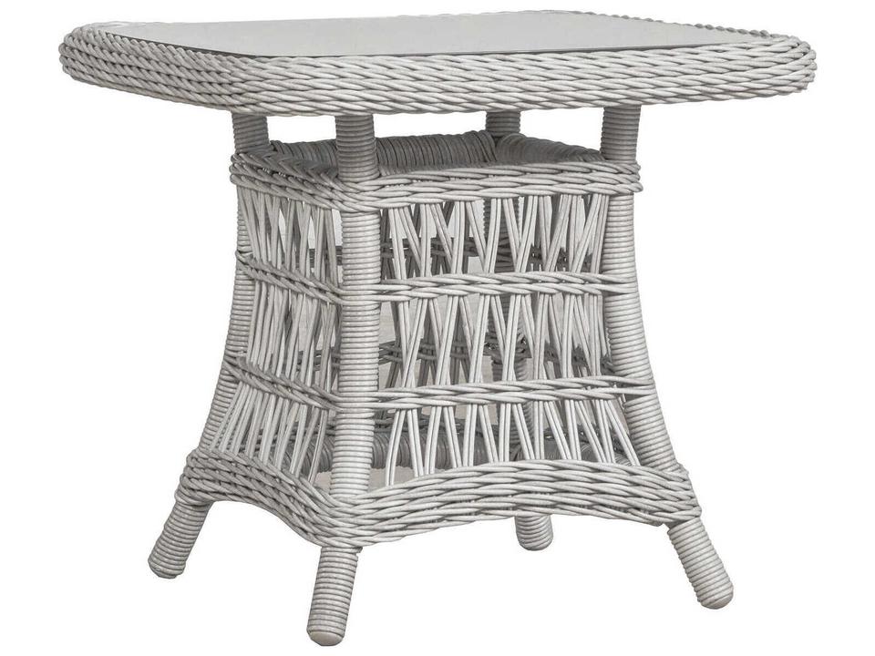 Mackinac 25-Inch Square Outdoor End Table with Glass Top in Putty