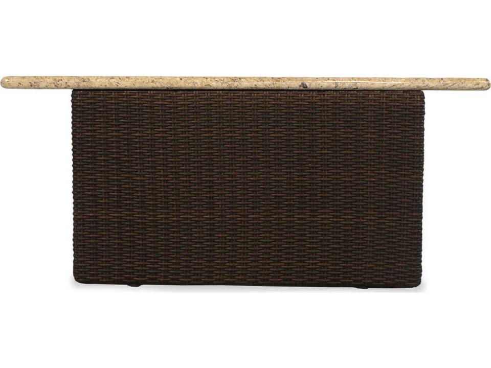 Mesa Rectangle Outdoor Fire Pit Table Woven Vinyl Travertine Top