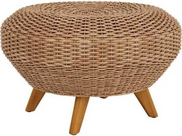 Tobago Woven Vinyl Wicker Outdoor Ottoman in Hyacinth