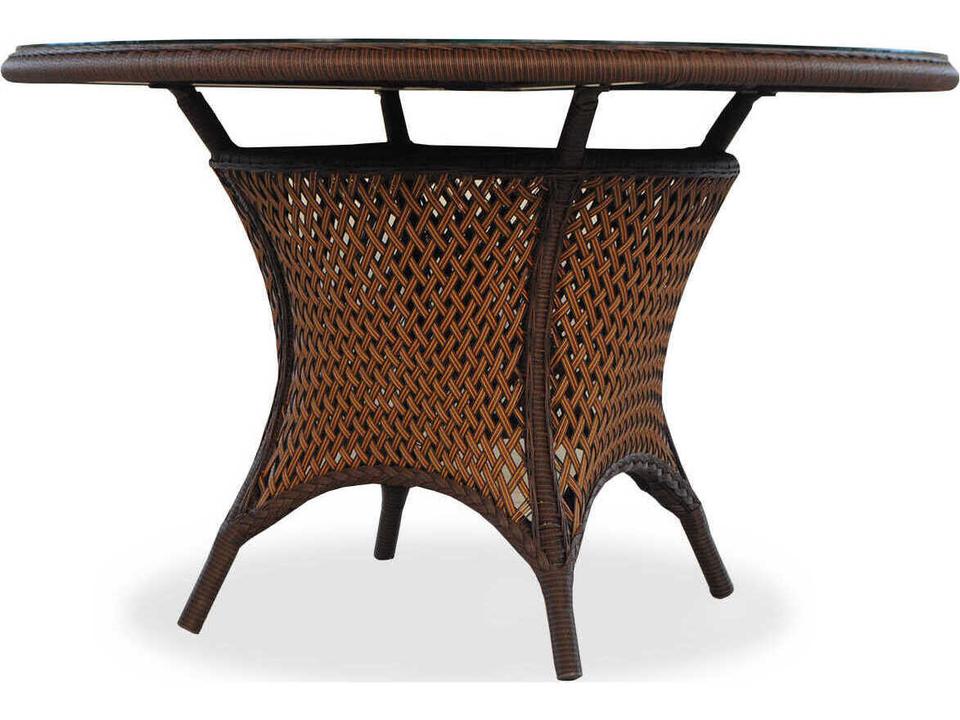 Grand Traverse 48-Inch Round Wicker Outdoor Dining Table with Umbrella Hole