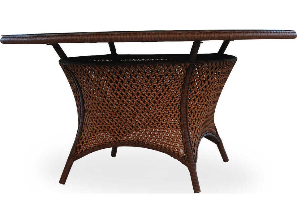 Grand Traverse 60 Inch Round Wicker Dining Table with Umbrella Hole