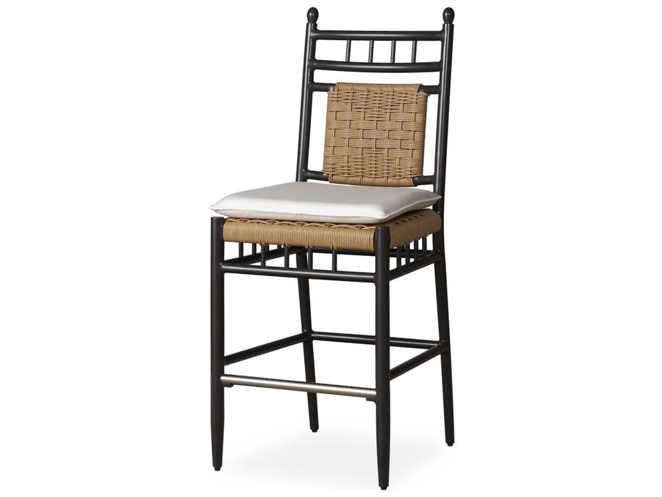 Low Country Outdoor Bar Stool in Natural Wicker and Antique Black