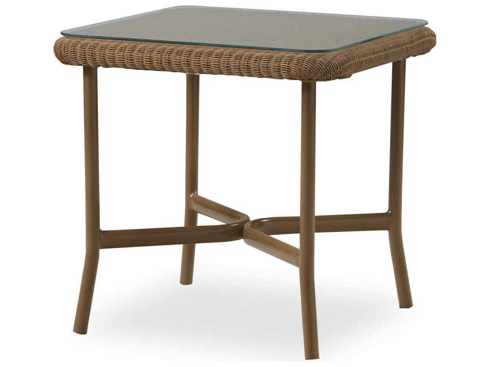 All Seasons Lloyd Loom Wicker Square Glass Top Outdoor End Table