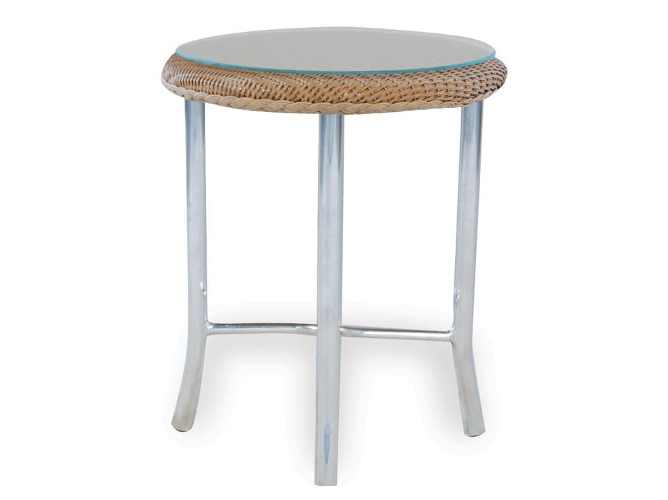 Wicker Round End Table Glass Top