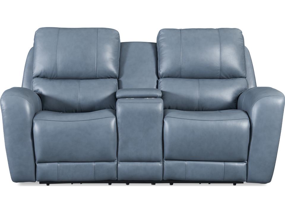 Bel Air Power Reclining Console Loveseat in Blue Leather