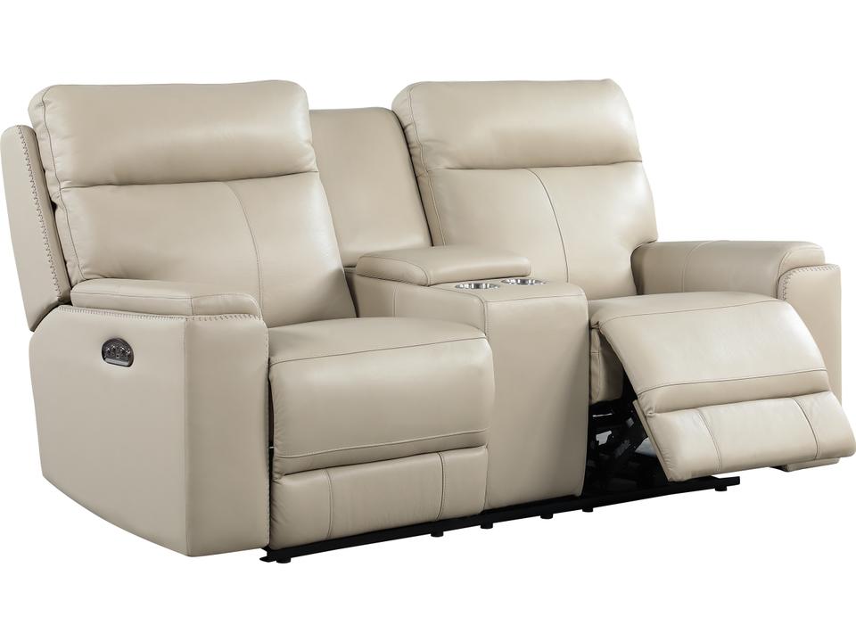 Bryant Power Reclining Loveseat with Console in Taupe Top-Grain Leather