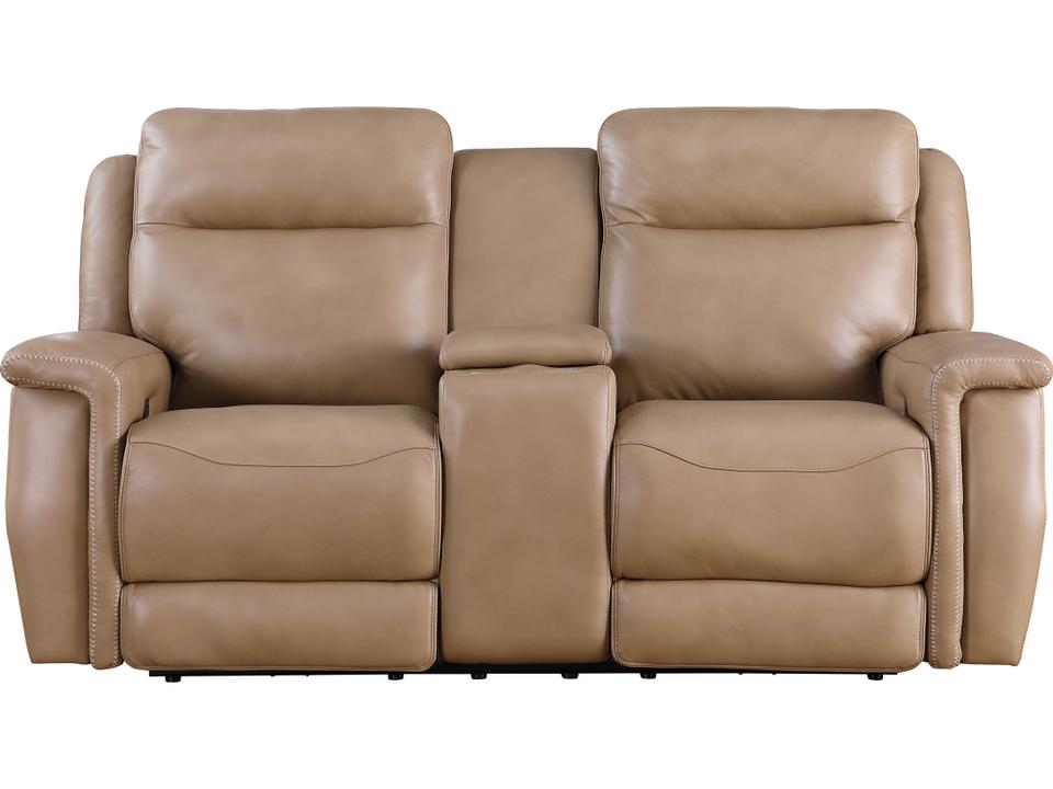 Fischer Power Reclining Loveseat with Console in Saddle Leather Match