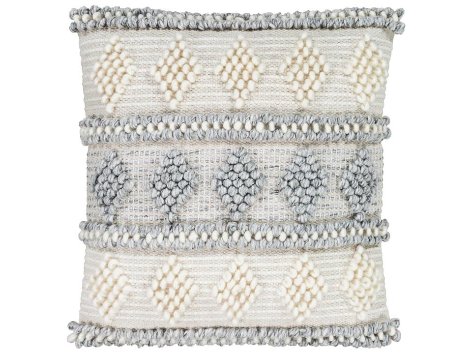 Anders Farmhouse Cottage Square Accent Pillow in Slate Cream Light Beige