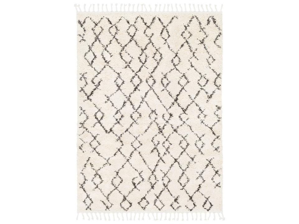 Berber Shag Geometric Area Rug Plush Pile with Fringe