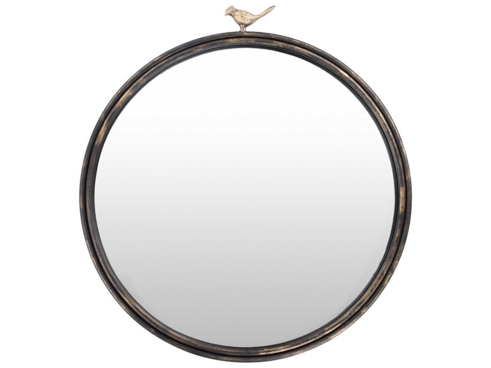 Birdsong Round Wall Mirror with Iron Frame in Black