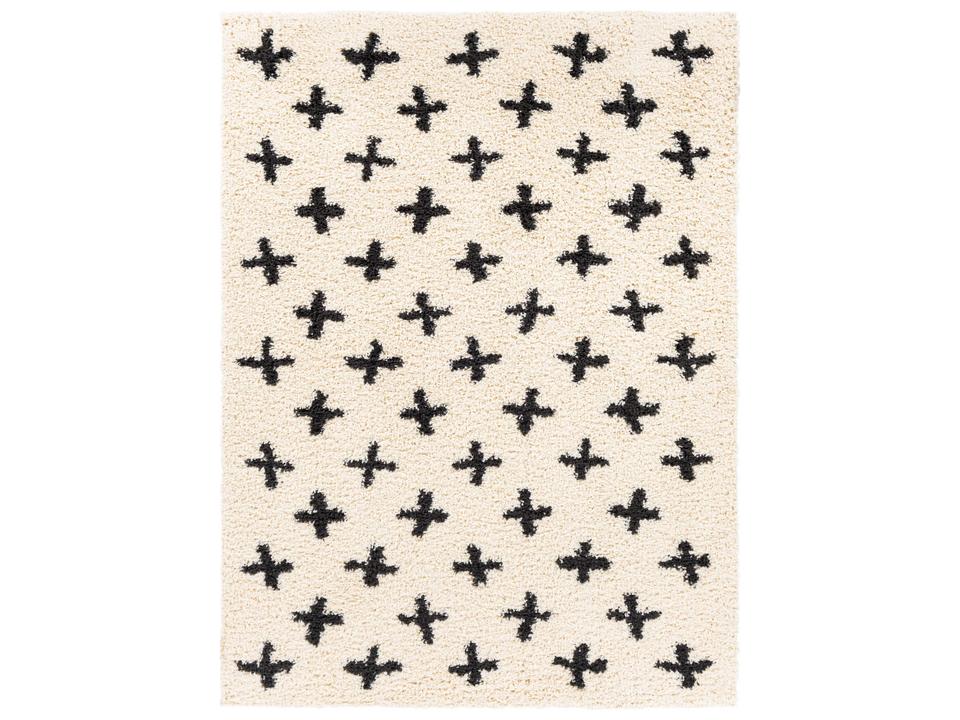 Beni Shag Geometric Area Rug in Cream and Black
