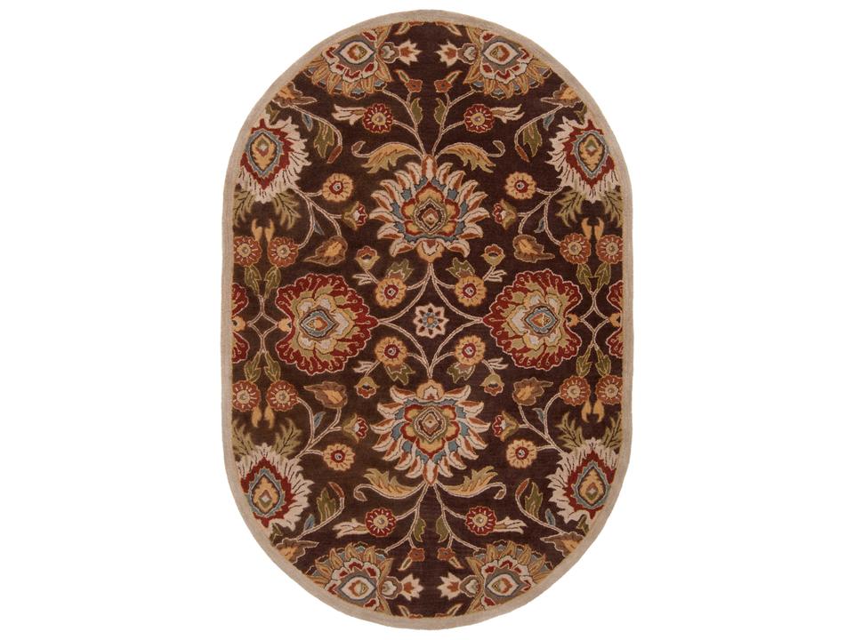 Caesar Floral Oval Area Rug in Dark Brown Rust and Olive