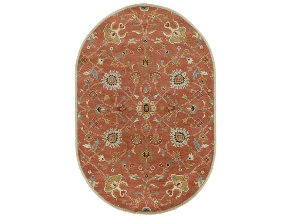 Caesar Floral Traditional Oval Area Rug in Peach and Beige