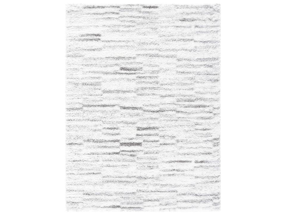 Cloudy Shag Striped Area Rug in Ivory and Gray