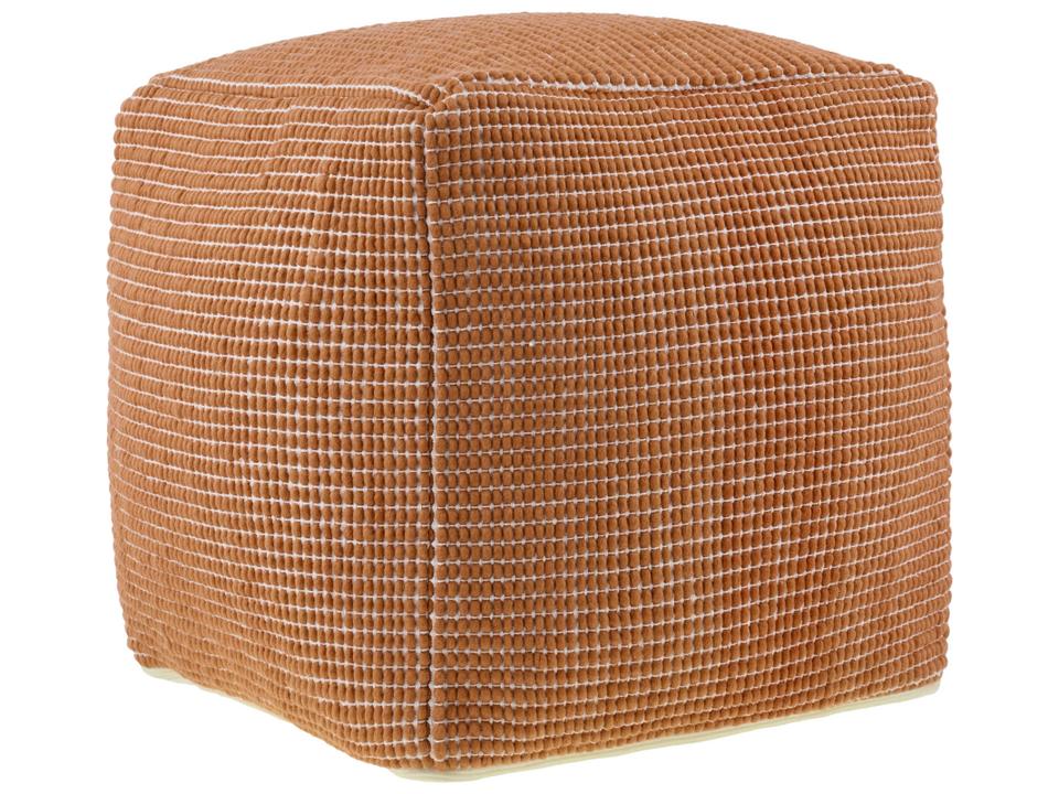 Chunky Grid Terracotta Brown Wool Blend Square Pouf
