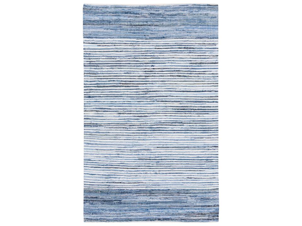 Hand-Loomed Cotton Area Rug with Denim Stripes